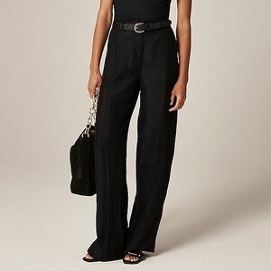 NWT JCrew Essential Wide-Leg Pant in Textured Satin Black 0P 0 Petite $168 CN739